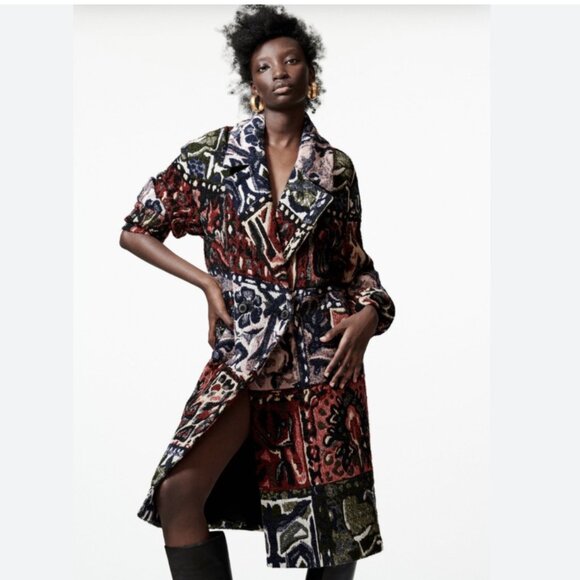 NWT ZARA Blogger Favorite LMT Edition Patchwork Multi Jacquard Coat - Picture 5 of 6
